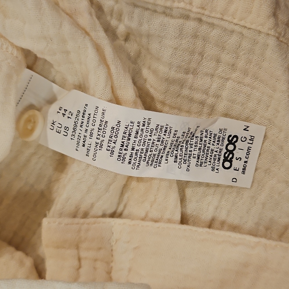 NWT ASOS DESIGN Button Down cheesecloth shirt Sz.12 - Picture 7 of 8